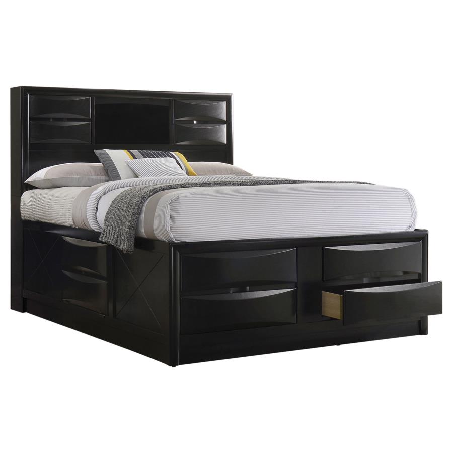 Briana Wood Queen Storage Bookcase Bed Black (image for) Briana Wood Queen Storage Bookcase Bed Black