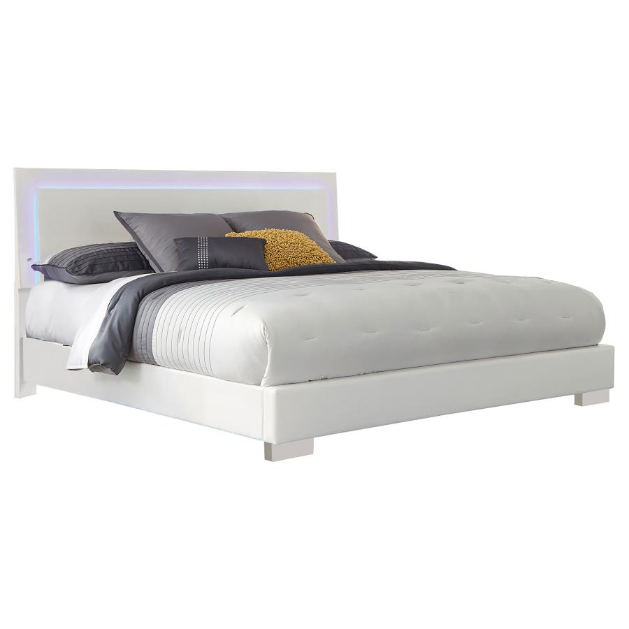 Felicity Wood Queen LED Panel Bed White High Gloss (image for) Felicity Wood Queen LED Panel Bed White High Gloss