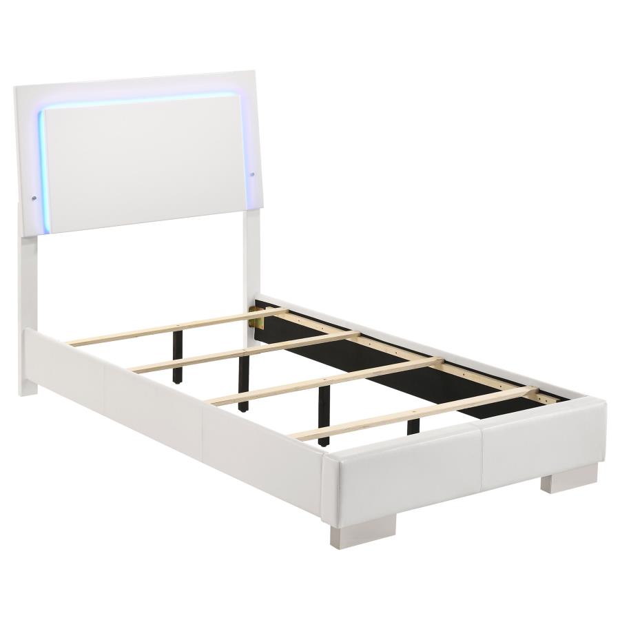 Felicity Wood Twin LED Panel Bed White High Gloss (image for) Felicity Wood Twin LED Panel Bed White High Gloss