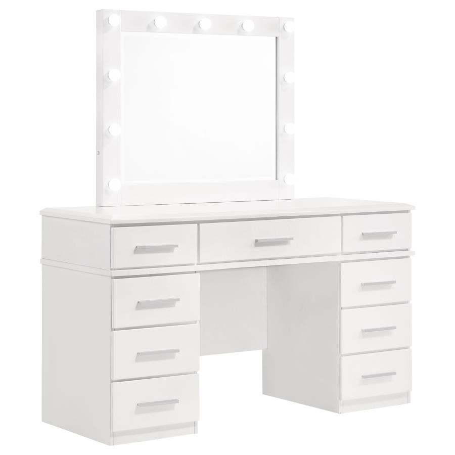 Felicity 9-drawer Vanity Table Lighted Mirror Glossy White (image for) Felicity 9-drawer Vanity Table Lighted Mirror Glossy White