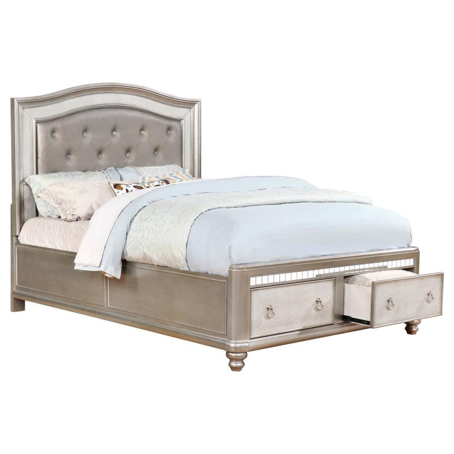Bling Game Wood Queen Storage Panel Bed Metallic Platinum (image for) Bling Game Wood Queen Storage Panel Bed Metallic Platinum