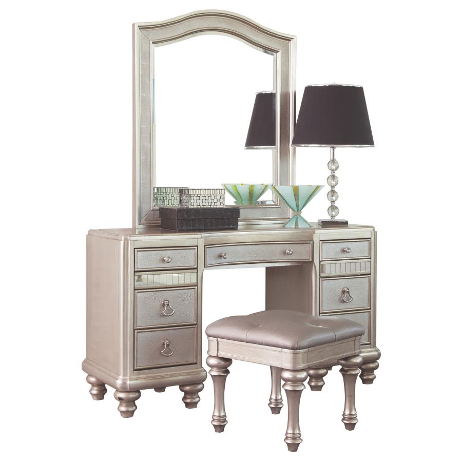 Bling Game 9-drawer Vanity Set with Stool Metallic Platinum (image for) Bling Game 9-drawer Vanity Set with Stool Metallic Platinum
