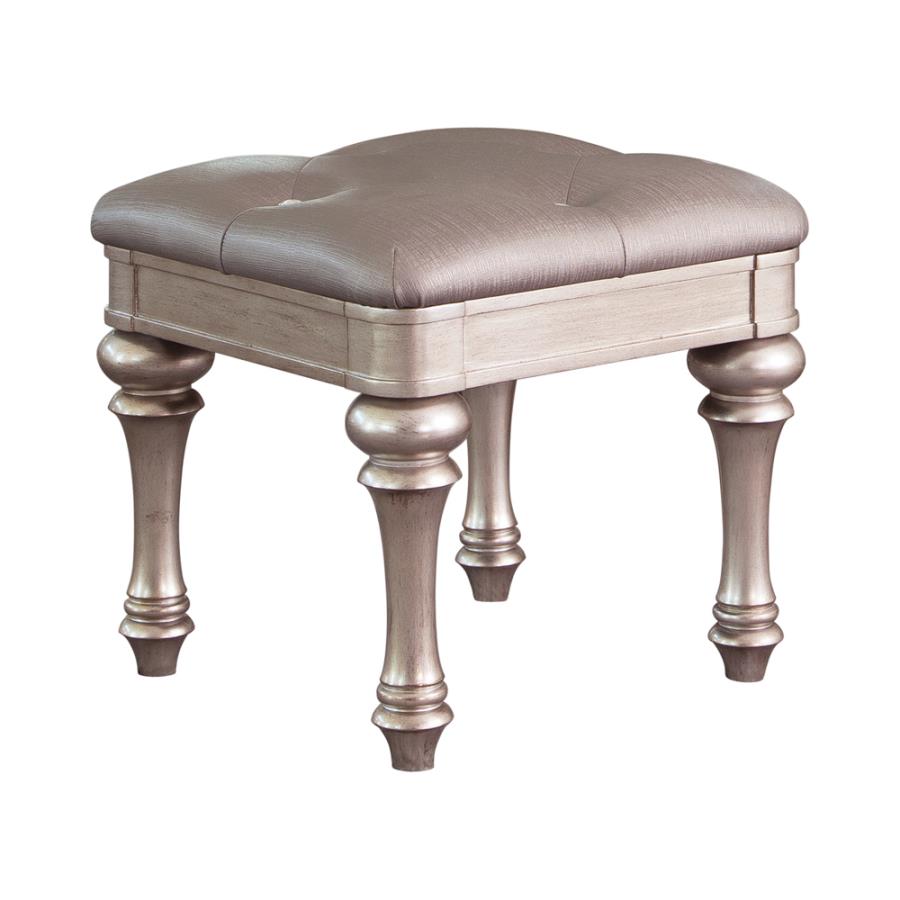 Bling Game Square Upholstered Vanity Stool Metallic Platinum (image for) Bling Game Square Upholstered Vanity Stool Metallic Platinum