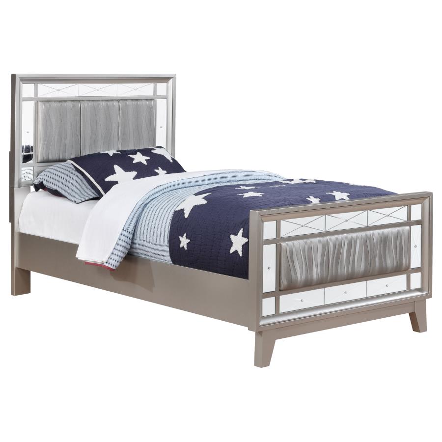 Leighton Wood Twin Panel Bed Metallic Mercury (image for) Leighton Wood Twin Panel Bed Metallic Mercury