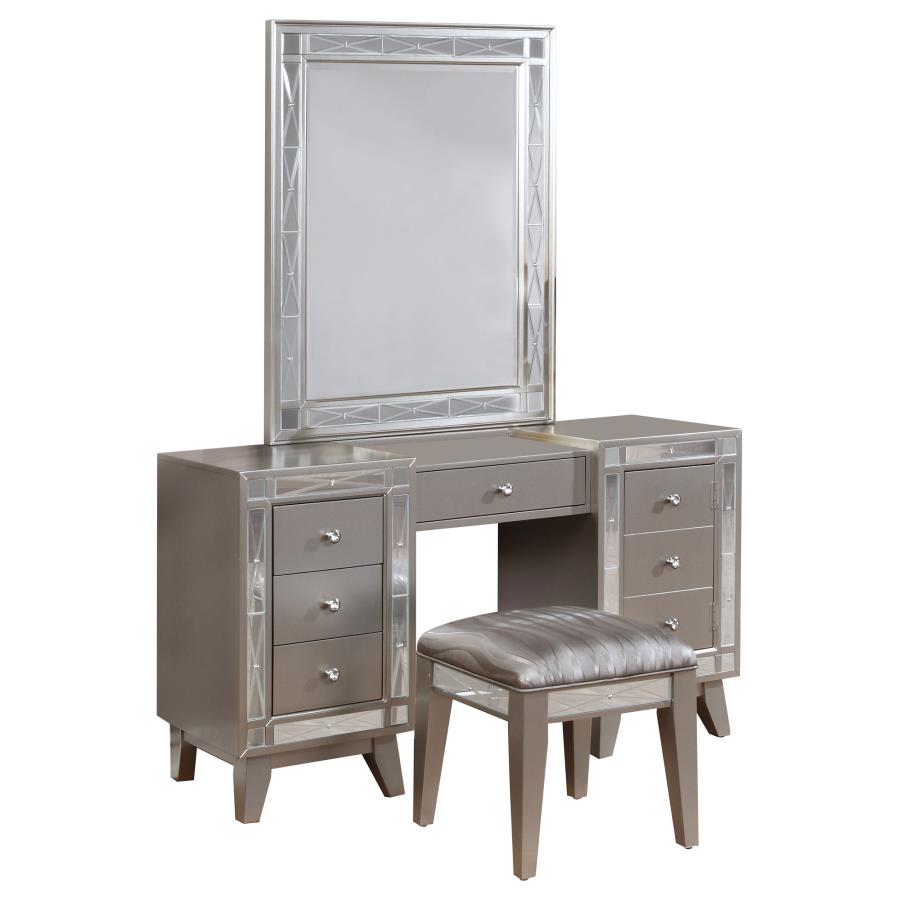 Leighton Vanity Table Set with Stool Metallic Mercury (image for) Leighton Vanity Table Set with Stool Metallic Mercury
