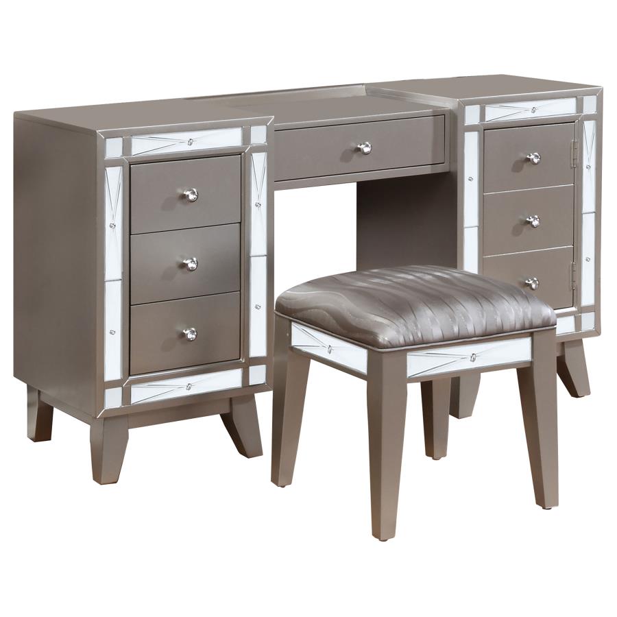 Leighton Vanity Table and Stool Set Metallic Mercury (image for) Leighton Vanity Table and Stool Set Metallic Mercury