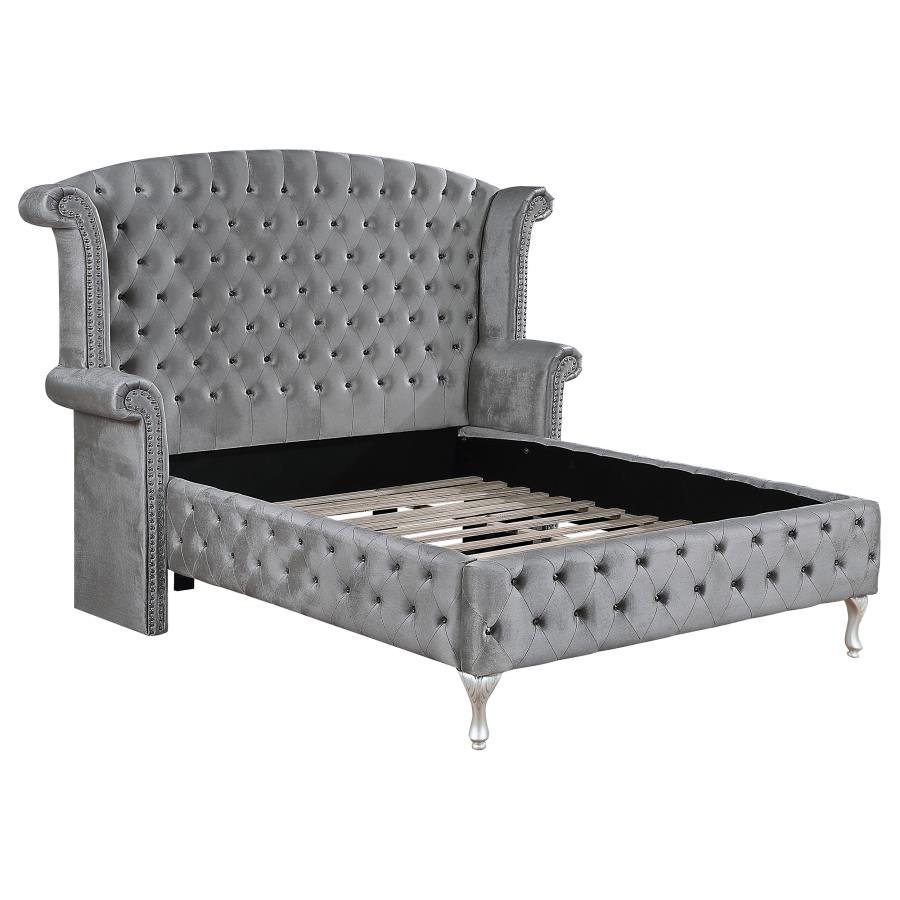 Deanna Upholstered Eastern King Wingback Bed Grey (image for) Deanna Upholstered Eastern King Wingback Bed Grey