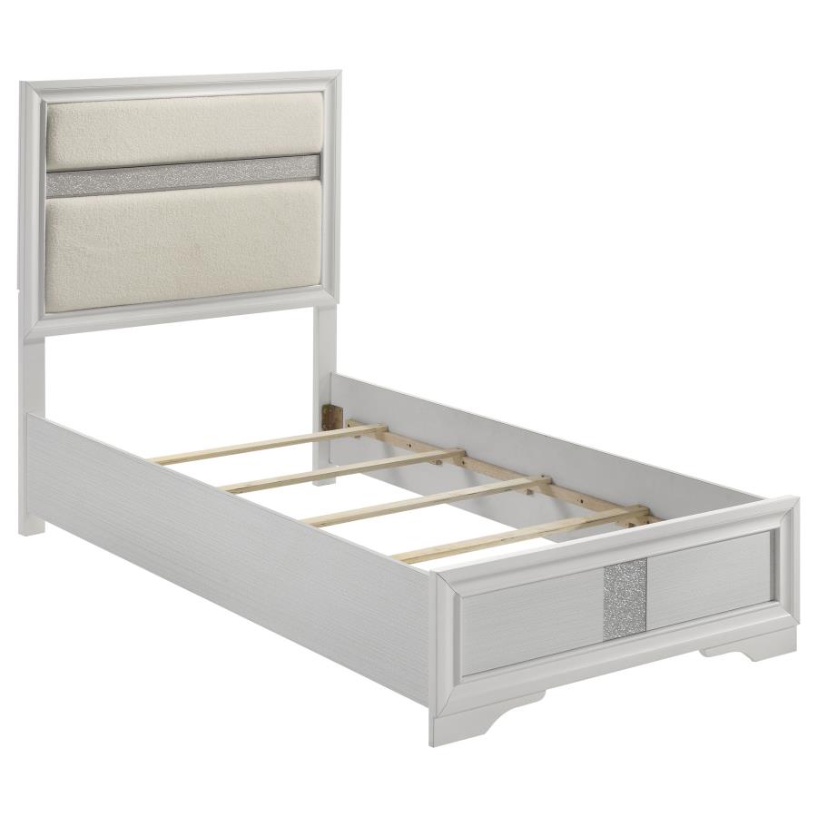 Miranda 54-inch Upholstered Twin Panel Bed White (image for) Miranda 54-inch Upholstered Twin Panel Bed White