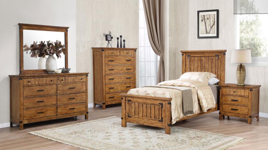Brenner Wood Twin Panel Bed Rustic Honey (image for) Brenner Wood Twin Panel Bed Rustic Honey