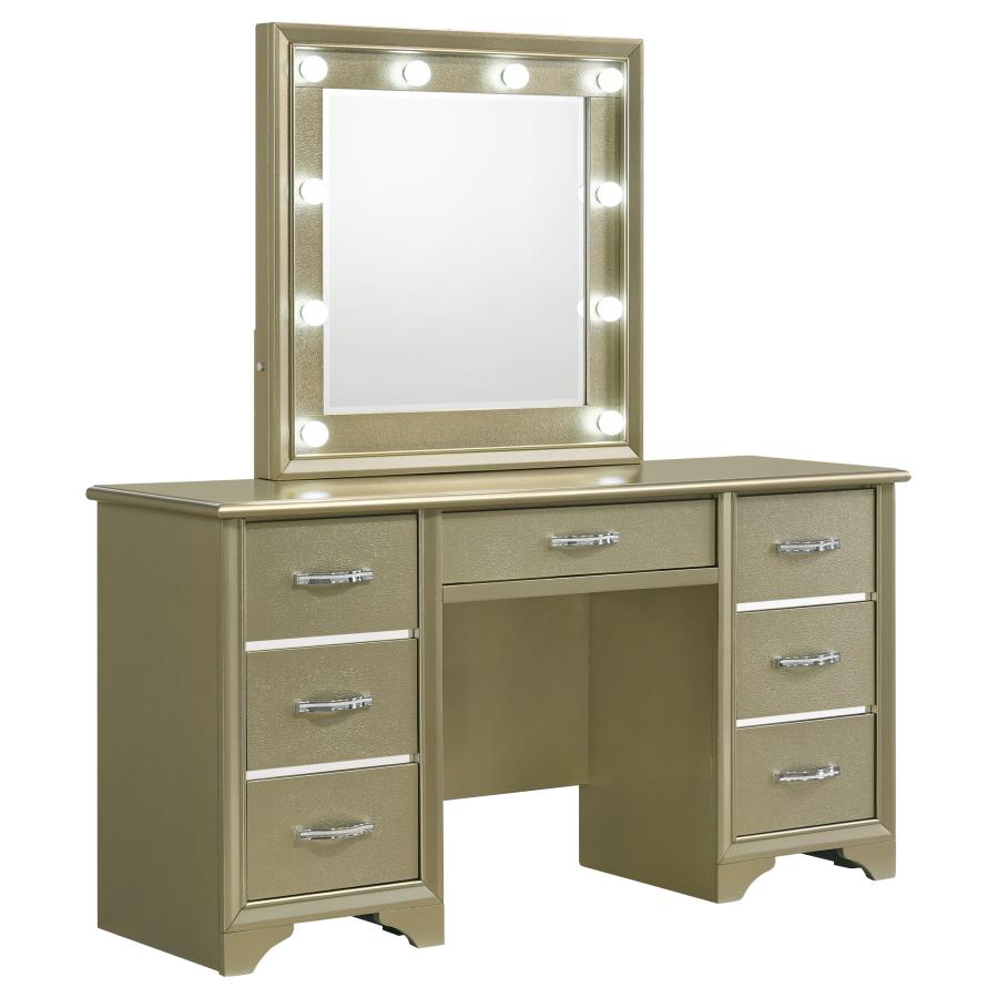 Beaumont 7-drawer Vanity Set with Lighting Champagne (image for) Beaumont 7-drawer Vanity Set with Lighting Champagne