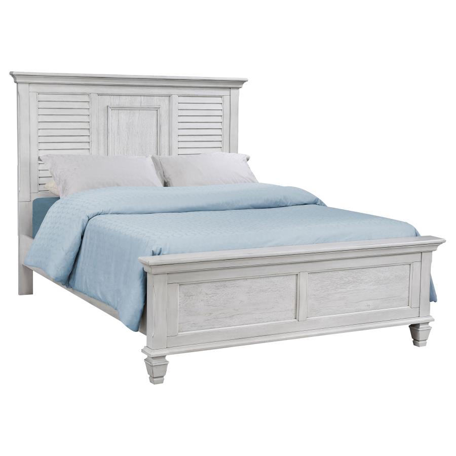 Franco Wood Queen Panel Bed Distressed White (image for) Franco Wood Queen Panel Bed Distressed White