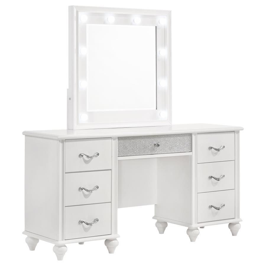 Barzini 7-drawer Vanity Set with Lighting White (image for) Barzini 7-drawer Vanity Set with Lighting White