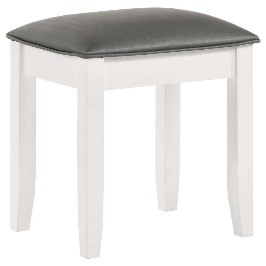 Barzini Upholstered Vanity Stool Metallic and White (image for) Barzini Upholstered Vanity Stool Metallic and White