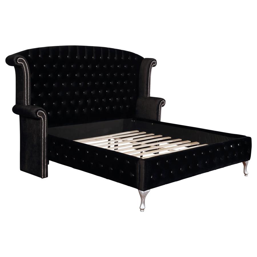 Deanna Upholstered Eastern King Wingback Bed Black (image for) Deanna Upholstered Eastern King Wingback Bed Black