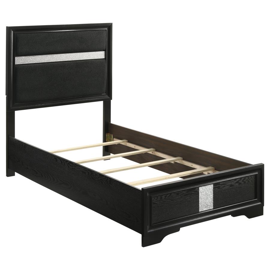 Miranda 54-inch Upholstered Twin Panel Bed Black (image for) Miranda 54-inch Upholstered Twin Panel Bed Black
