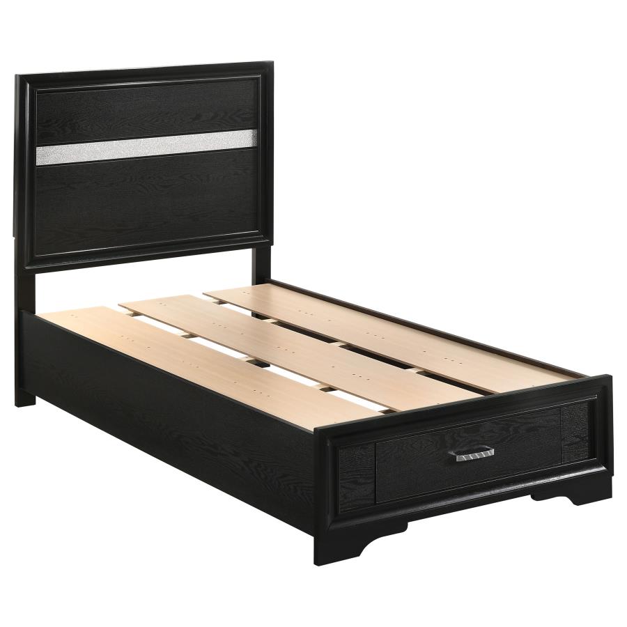 Miranda 51-inch Wood Twin Storage Panel Bed Black (image for) Miranda 51-inch Wood Twin Storage Panel Bed Black