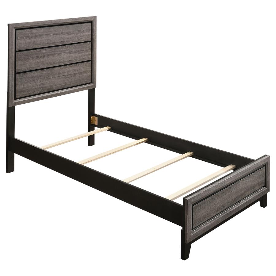 Watson Wood Twin Panel Bed Grey Oak (image for) Watson Wood Twin Panel Bed Grey Oak