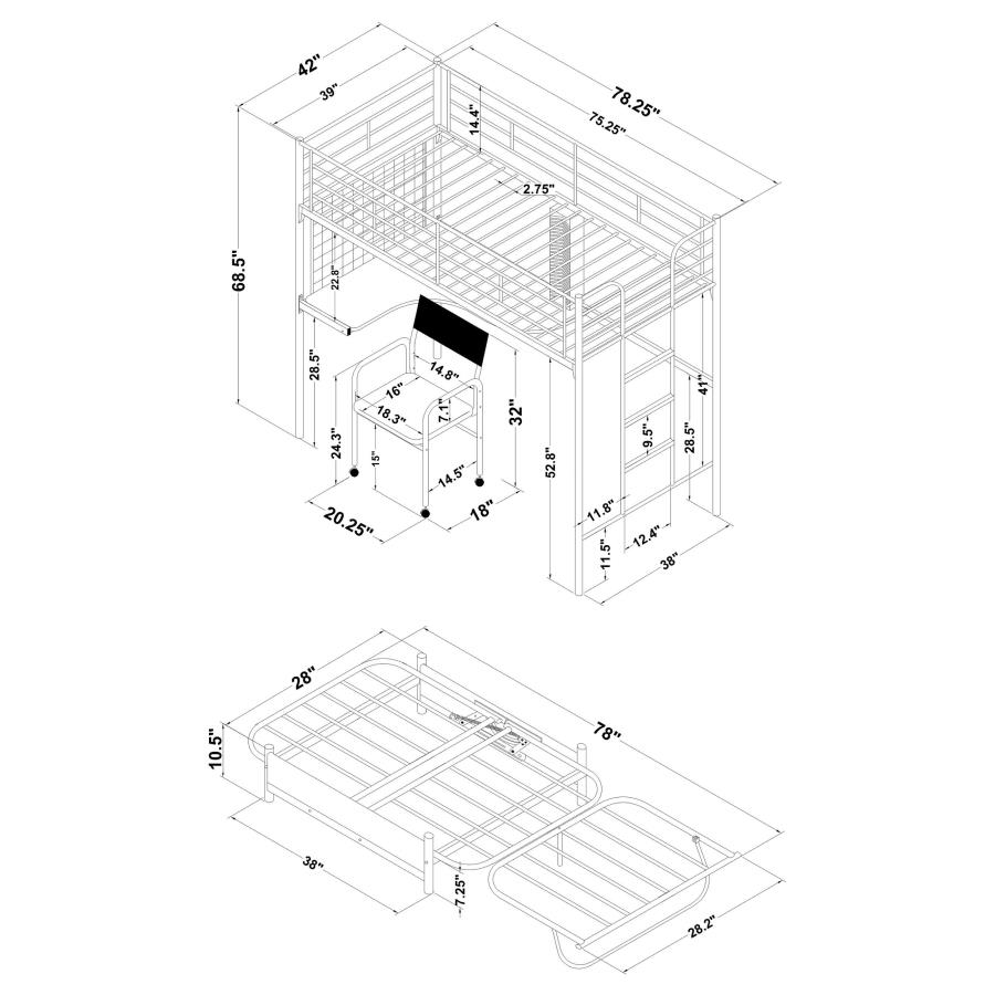 Modal Additional Images for Jenner Twin Futon Workstation Loft Bed with Futon Pad Black