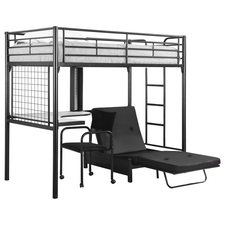 Jenner Metal Twin Futon Workstation Loft Bed Black (image for) Jenner Metal Twin Futon Workstation Loft Bed Black