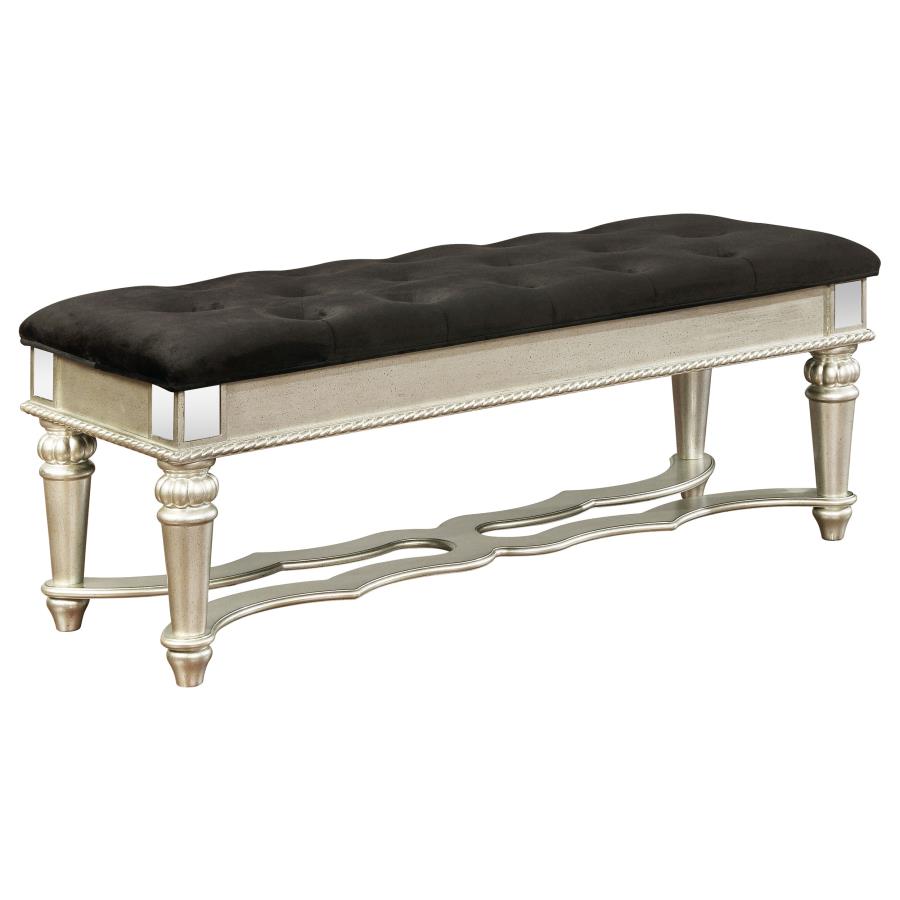 Heidi Upholstered Tufted Bench Metallic Platinum (image for) Heidi Upholstered Tufted Bench Metallic Platinum