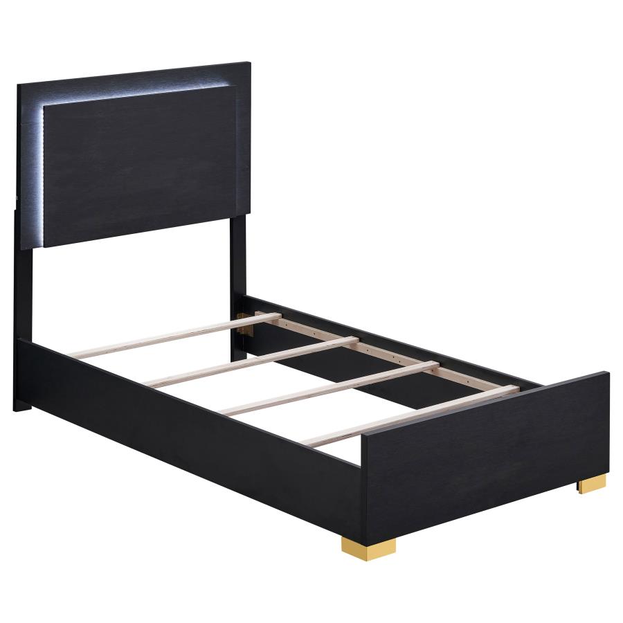 Marceline Wood Twin LED Panel Bed Black (image for) Marceline Wood Twin LED Panel Bed Black