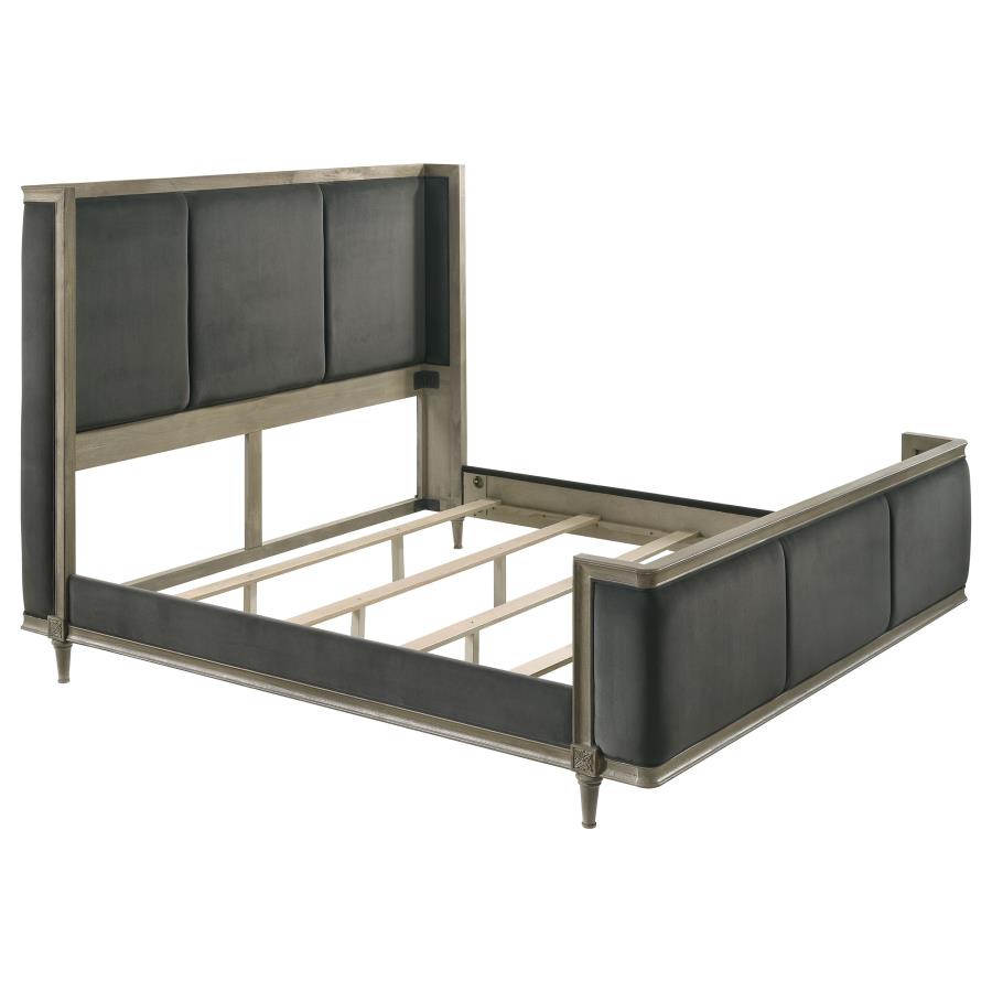 Alderwood Upholstered Queen Wingback Bed French Grey (image for) Alderwood Upholstered Queen Wingback Bed French Grey