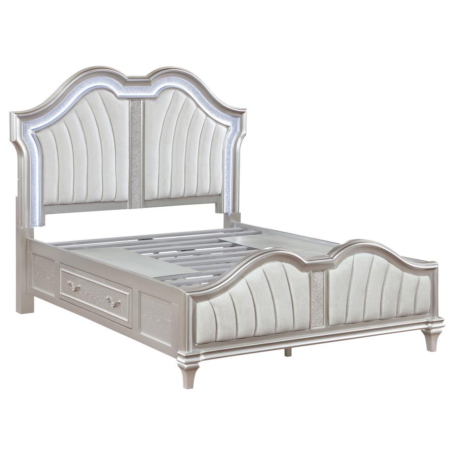 Evangeline Wood Queen LED Storage Panel Bed Silver Oak (image for) Evangeline Wood Queen LED Storage Panel Bed Silver Oak