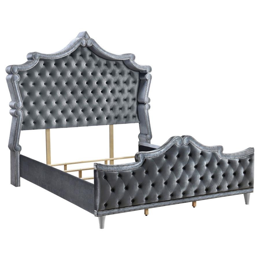 Antonella Upholstered Eastern King Panel Bed Grey (image for) Antonella Upholstered Eastern King Panel Bed Grey