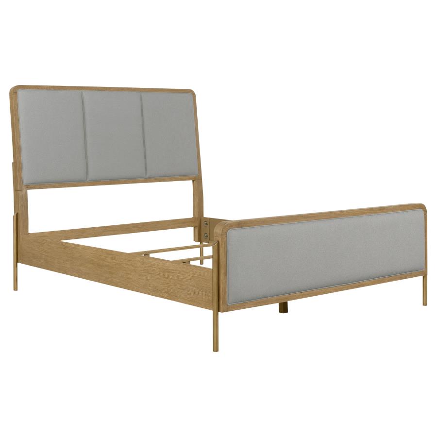 Arini Upholstered Eastern King Panel Bed Sand Wash and Grey (image for) Arini Upholstered Eastern King Panel Bed Sand Wash and Grey