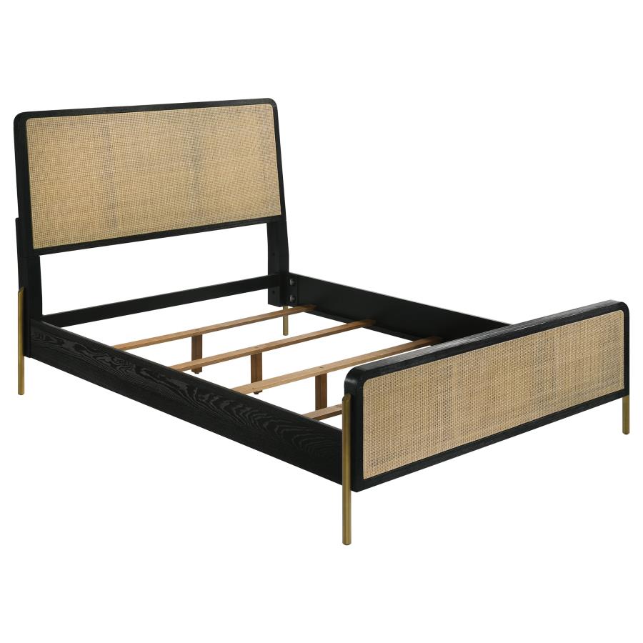 Arini Rattan Queen Panel Bed Black and Natural (image for) Arini Rattan Queen Panel Bed Black and Natural