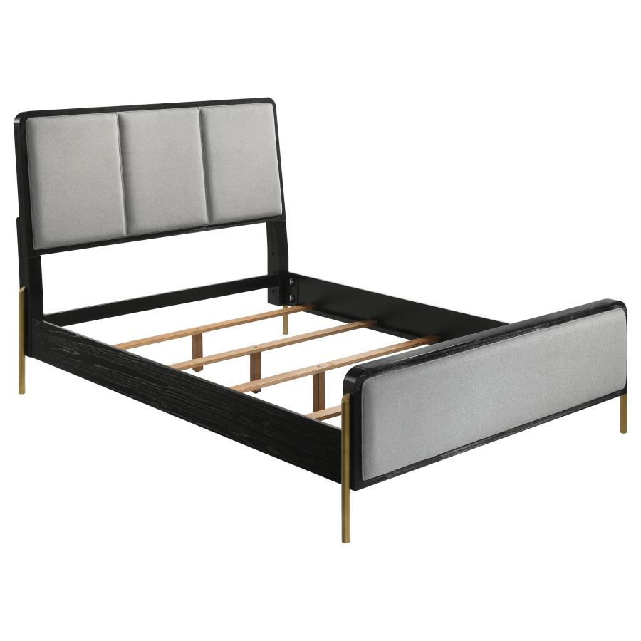 Arini Upholstered Queen Panel Bed Black and Grey (image for) Arini Upholstered Queen Panel Bed Black and Grey