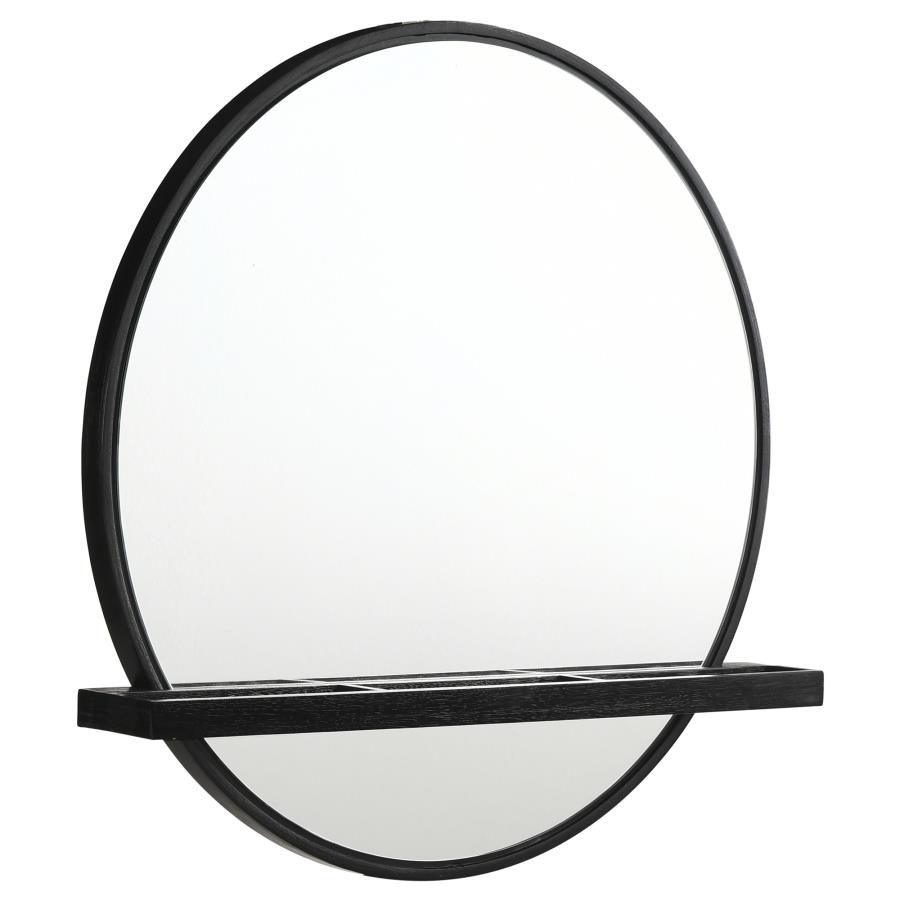 Arini Round Vanity Wall Mirror with Shelf Black (image for) Arini Round Vanity Wall Mirror with Shelf Black