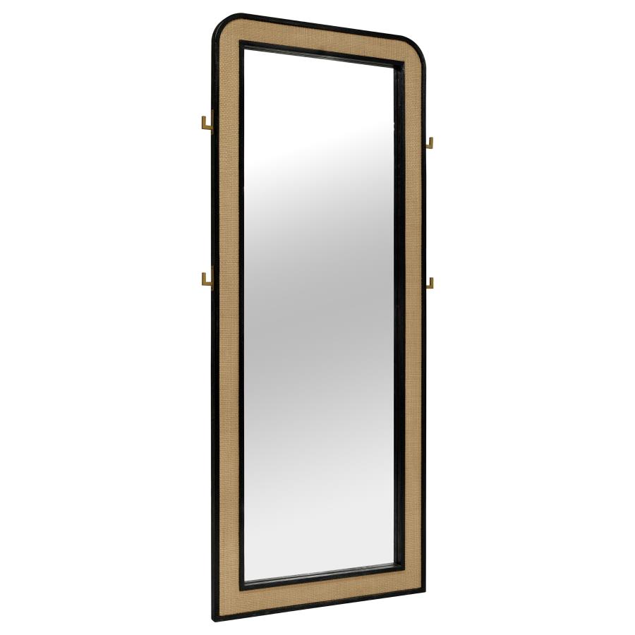 Arini Cane Weave Full Length Standing Floor Mirror Black (image for) Arini Cane Weave Full Length Standing Floor Mirror Black