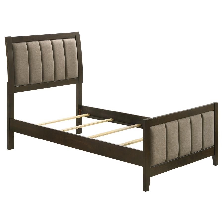 Wilkes 51-inch Upholstered Twin Bed Dark Cocoa (image for) Wilkes 51-inch Upholstered Twin Bed Dark Cocoa