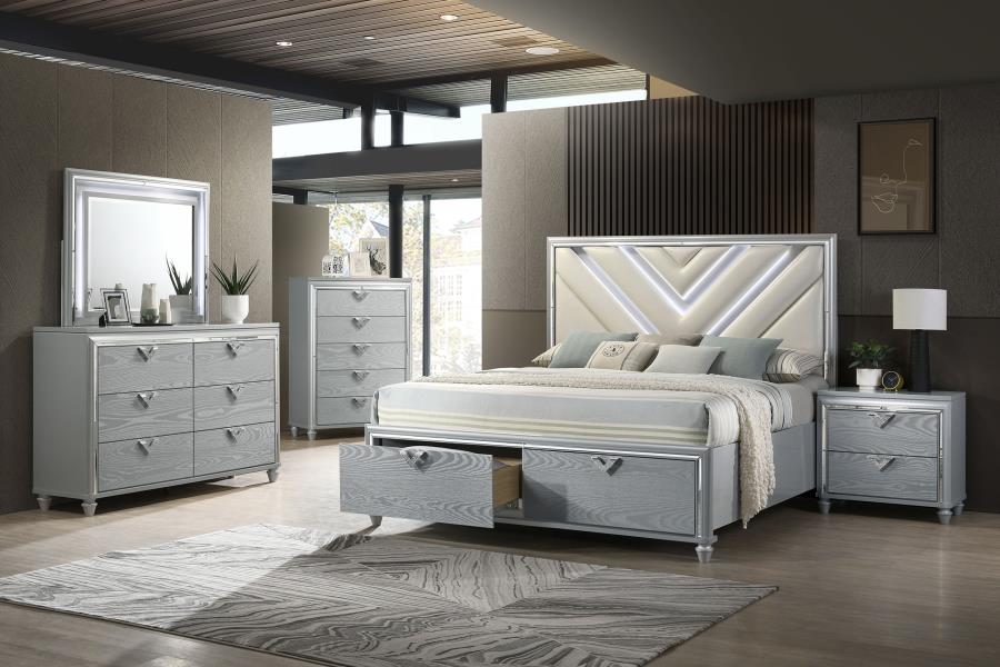 Modal Additional Images for Veronica Wood Queen LED Storage Panel Bed Light Silver