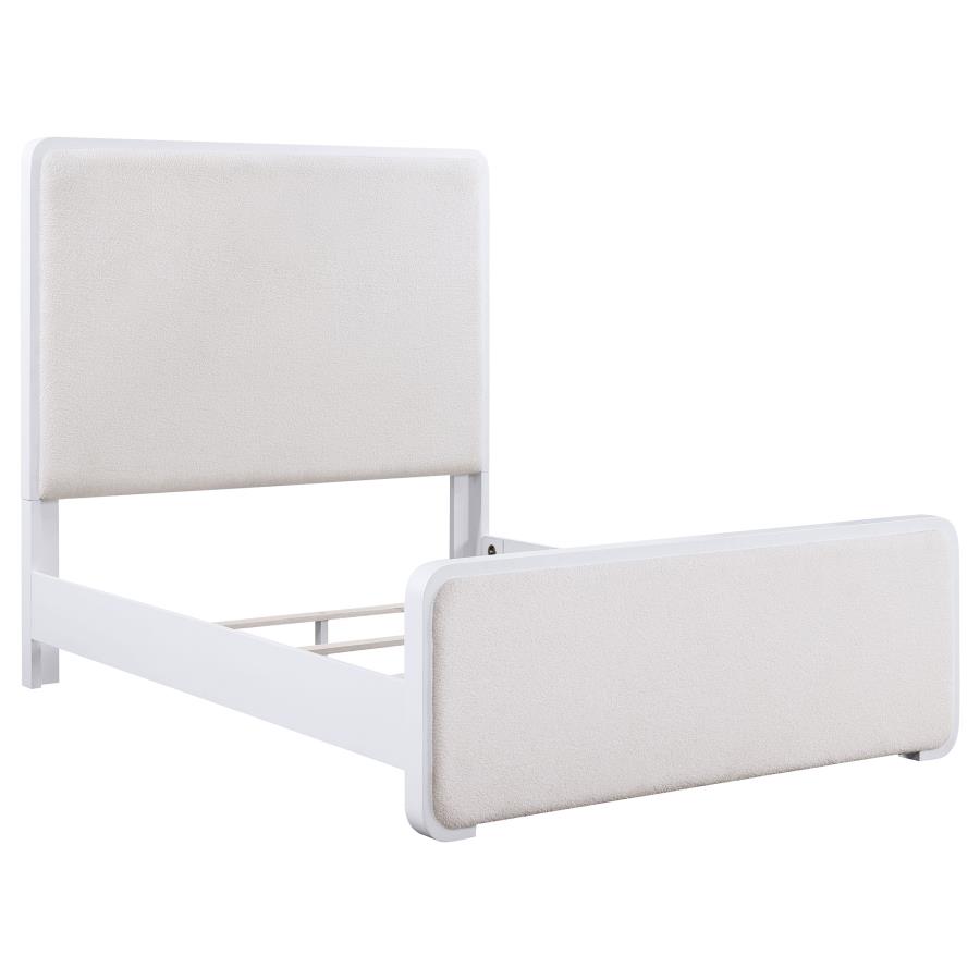 Anastasia Upholstered Queen Panel Bed Pearl White (image for) Anastasia Upholstered Queen Panel Bed Pearl White