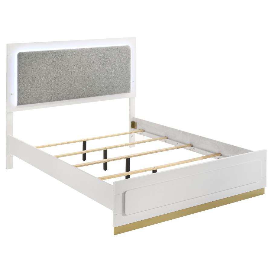 Caraway Wood Eastern King LED Panel Bed White (image for) Caraway Wood Eastern King LED Panel Bed White