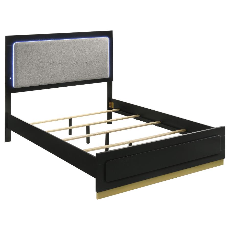 Caraway Wood Queen LED Panel Bed Black (image for) Caraway Wood Queen LED Panel Bed Black