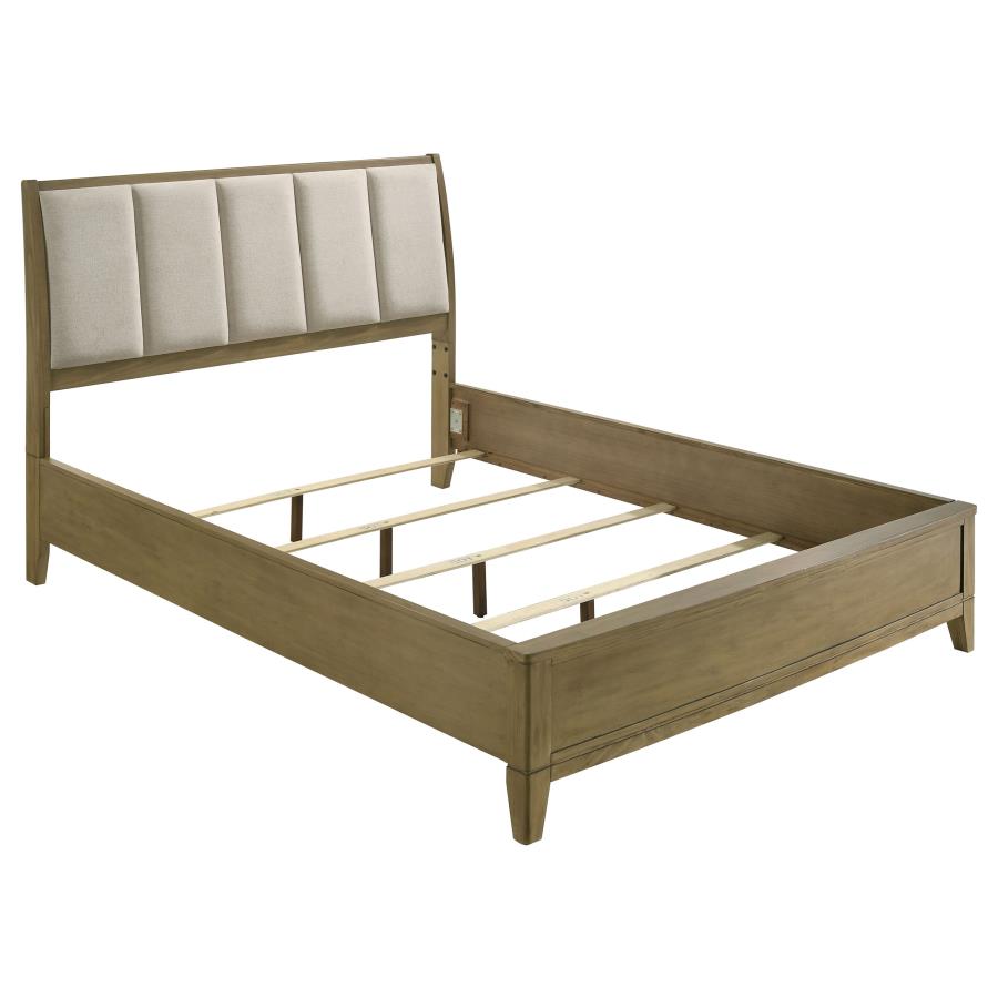 Granada Upholstered Queen Panel Bed Natural Pine (image for) Granada Upholstered Queen Panel Bed Natural Pine