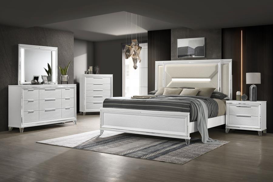 Modal Additional Images for Marmore 64-inch Queen Panel Bed LED Headboard White