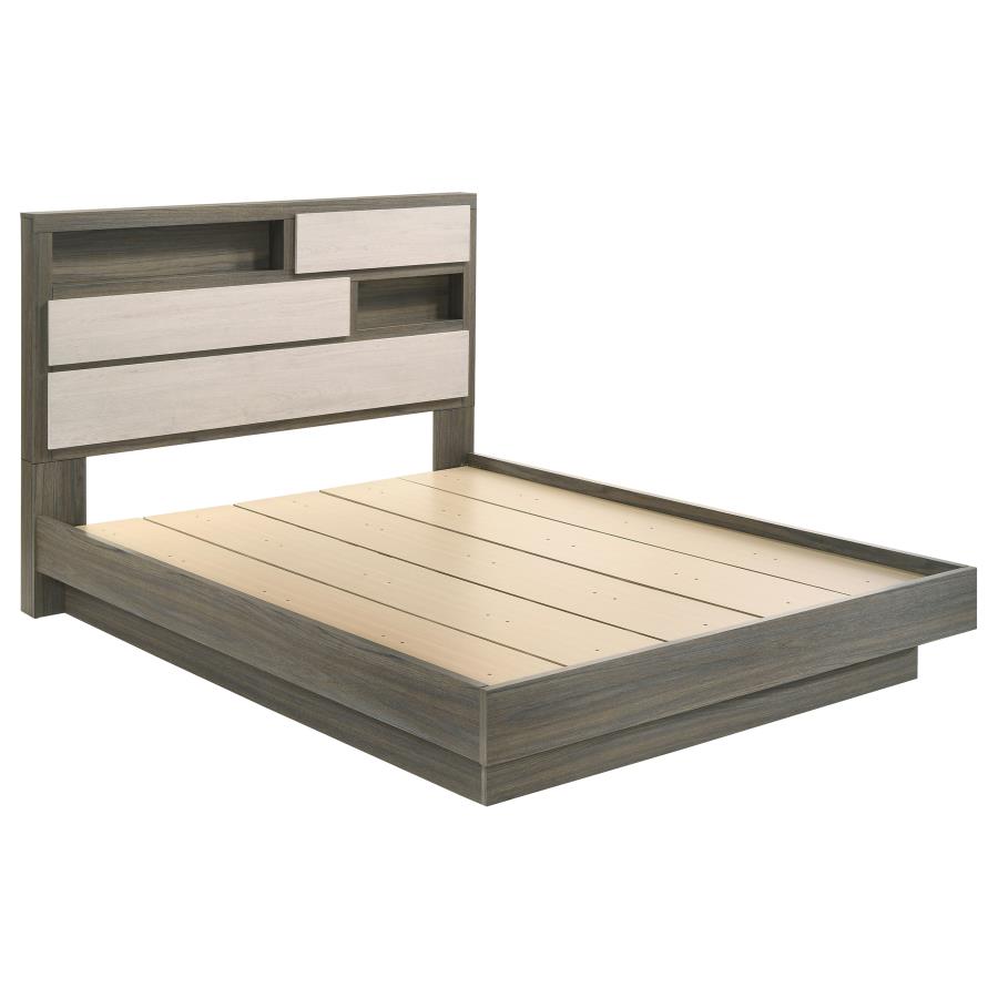 Fenwick Queen Bed Bookcase Headboard Grey Oak (image for) Fenwick Queen Bed Bookcase Headboard Grey Oak
