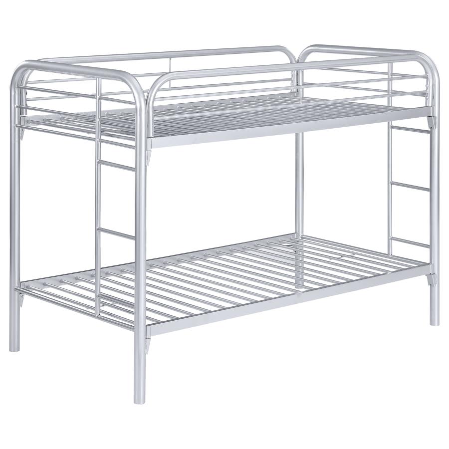 Morgan Metal Twin Over Twin Bunk Bed Silver (image for) Morgan Metal Twin Over Twin Bunk Bed Silver