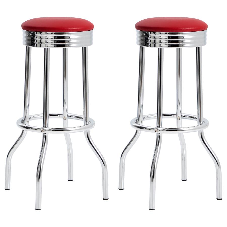 Retro Upholstered Metal Swivel Bar Stool Red (Set of 2) (image for) Retro Upholstered Metal Swivel Bar Stool Red (Set of 2)