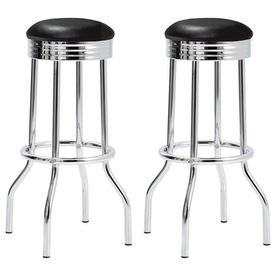 Retro Upholstered Metal Swivel Bar Stool Black (Set of 2) (image for) Retro Upholstered Metal Swivel Bar Stool Black (Set of 2)