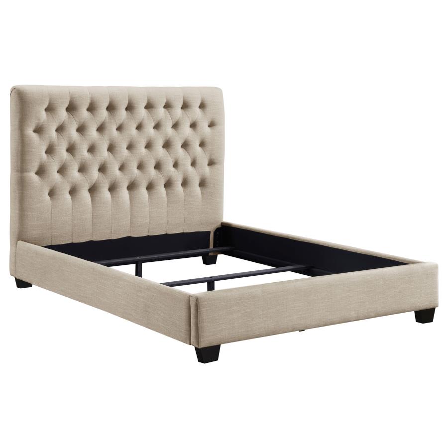 Chloe Upholstered Eastern King Panel Bed Oatmeal (image for) Chloe Upholstered Eastern King Panel Bed Oatmeal