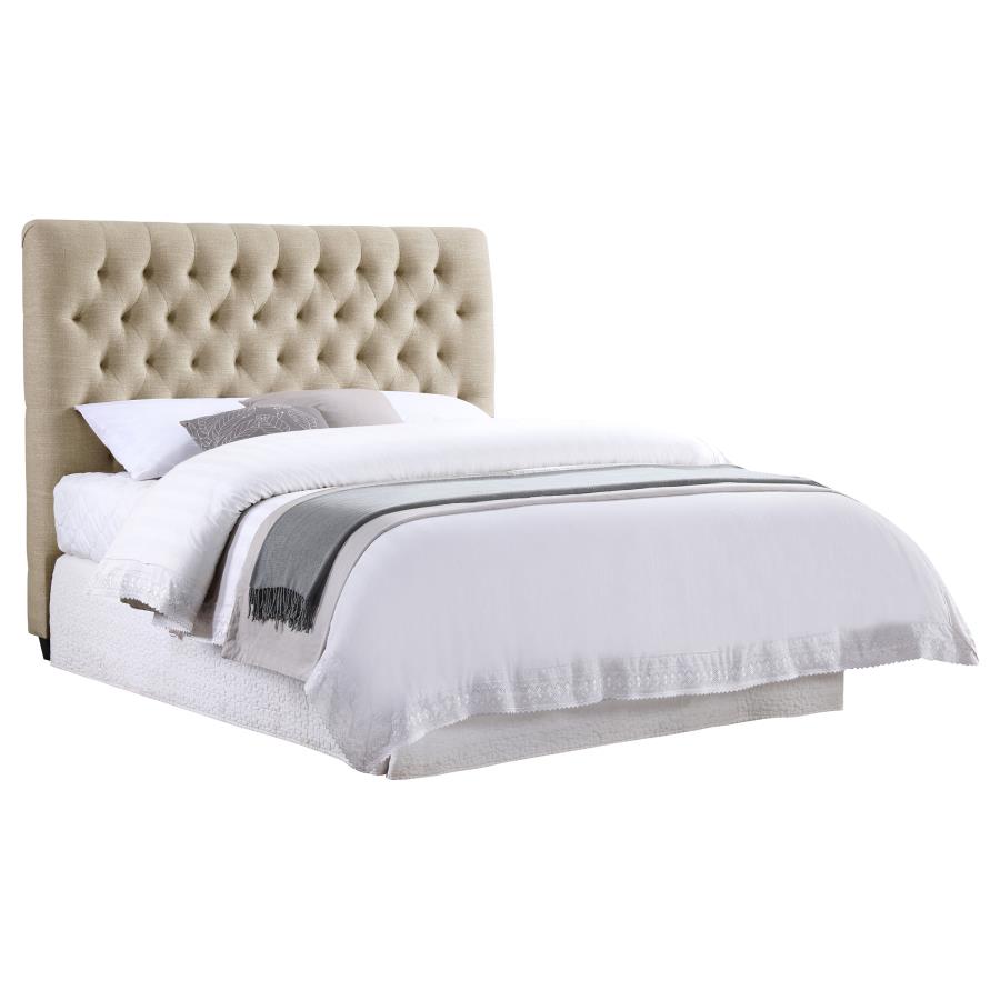 Chloe Upholstered Queen Panel Headboard Oatmeal (image for) Chloe Upholstered Queen Panel Headboard Oatmeal