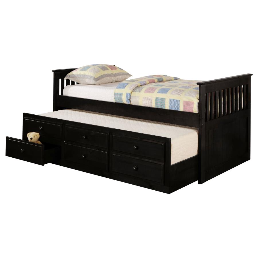 Rochford 3-drawer Twin Bed with Captains Trundle Black (image for) Rochford 3-drawer Twin Bed with Captains Trundle Black