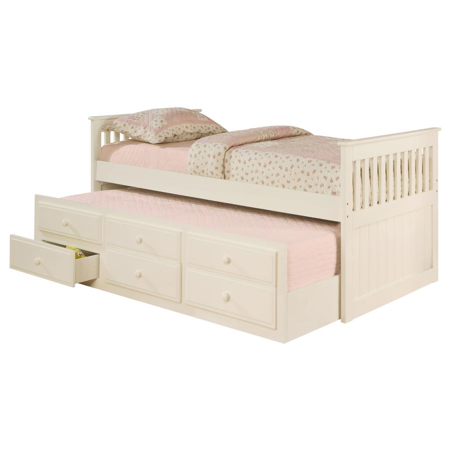 Rochford 3-drawer Twin Bed with Captains Trundle White (image for) Rochford 3-drawer Twin Bed with Captains Trundle White