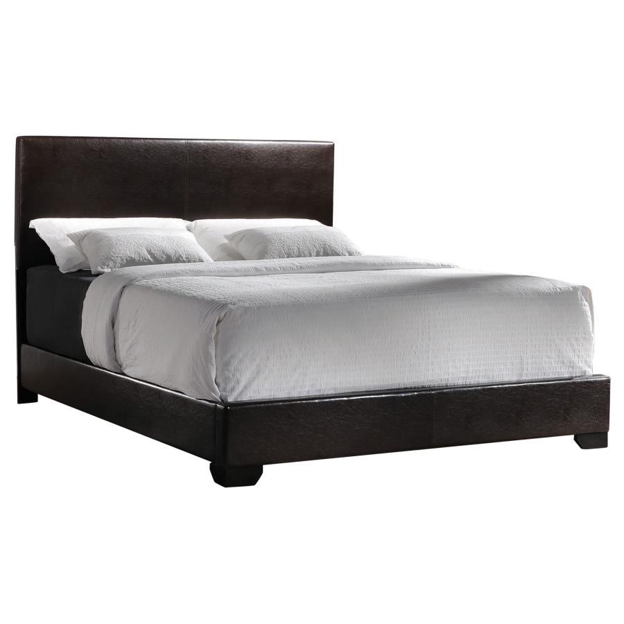 Conner Upholstered Queen Panel Bed Dark Brown (image for) Conner Upholstered Queen Panel Bed Dark Brown