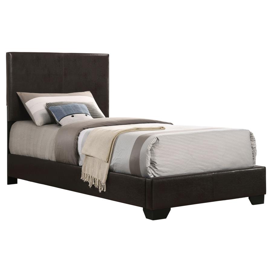 Conner Upholstered Twin Panel Bed Dark Brown (image for) Conner Upholstered Twin Panel Bed Dark Brown